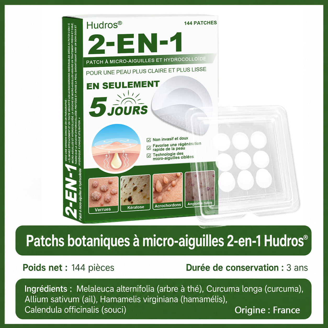 ✅ Patchs hydrocolloïdes à micro-aiguilles 2 en 1 𝐇𝐮𝐝𝐫𝐨s® | Élimine les grains de beauté en relief, l'acné, les verrues planes et les acrochordons | Patchs invisibles pour le visage et le corps | 144 patchs