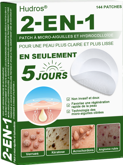 ✅ Patchs hydrocolloïdes à micro-aiguilles 2 en 1 𝐇𝐮𝐝𝐫𝐨s® | Élimine les grains de beauté en relief, l'acné, les verrues planes et les acrochordons | Patchs invisibles pour le visage et le corps | 144 patchs